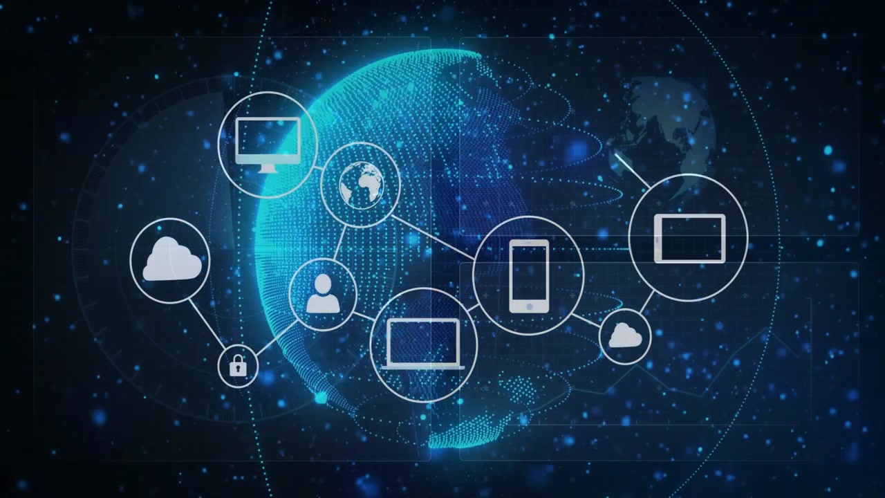 Digital Globe with Connected Technology Icons and Network Nodes
