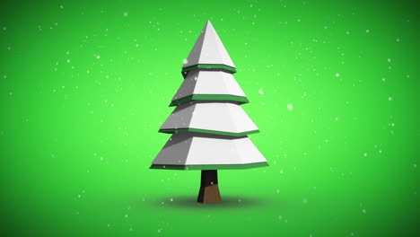 sneeuw valt op een draaiende dennenboom.