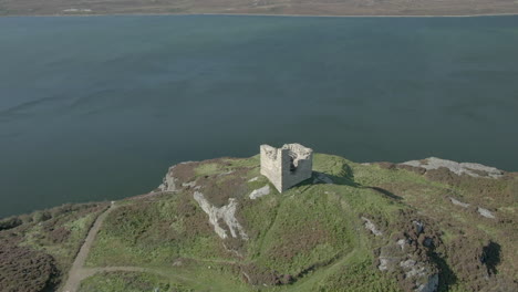 an aerial view of castle bharriich near tongue in the scottish highlands on a summer's day