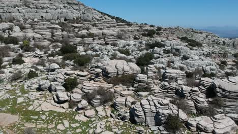 Flying-over-the-Torcal-de-Antequera,-natural-area