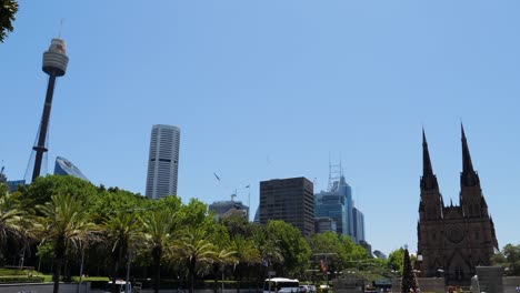 sydney tower, also known as westfield tower and st mary's cathedral, australia.