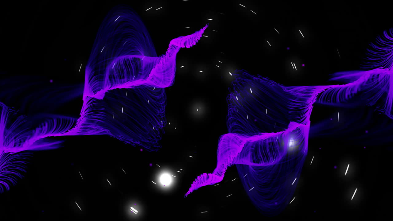 Animated purple waveforms and circular patterns on black background