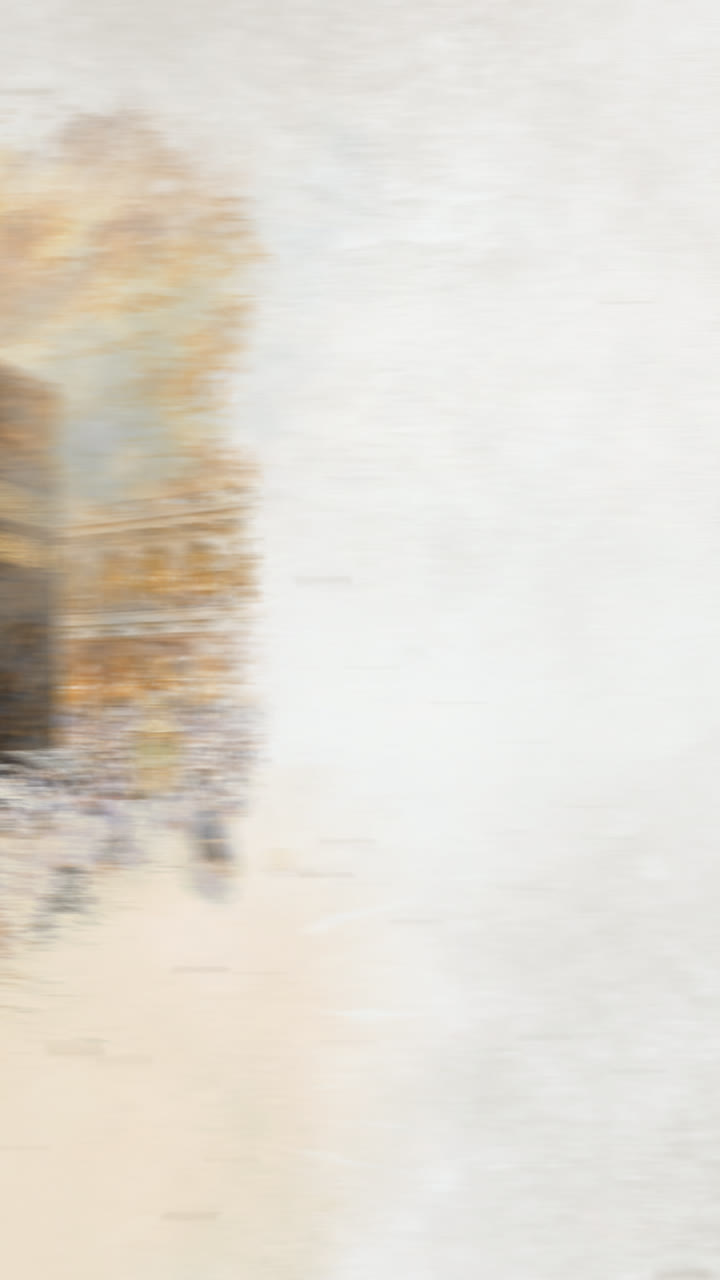 Animazione artistica ad acquerello della Kaaba e dei pellegrini per l'Eid
