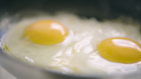 freír huevos en una sartén, lado soleado hacia arriba - cámara lenta, primer plano