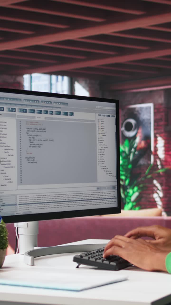 Vertical Video Tech savvy black engineer developing secure online program at home