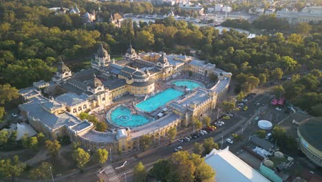 szechenyi thermal baths - beautiful orbiting drone shot