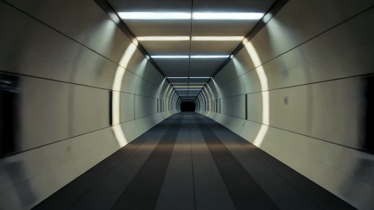 Vertical video: Starting camera moving through connector corridor revealing LED strips and rings