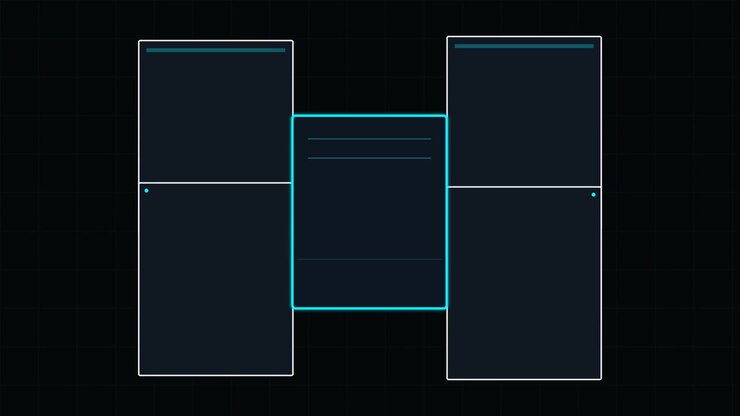 Digital Interface with Animated Data Boxes and Connecting Lines