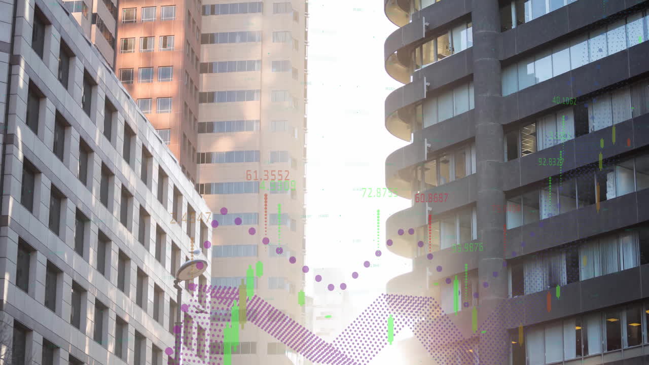 건물 위의 금융 데이터 처리의 애니메이션