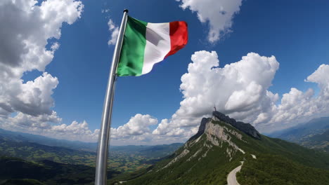 italian flag waving over a mountainous landscape