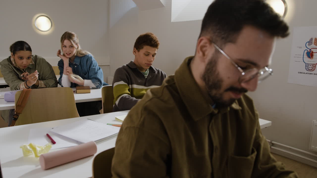 Classroom scene with students studying