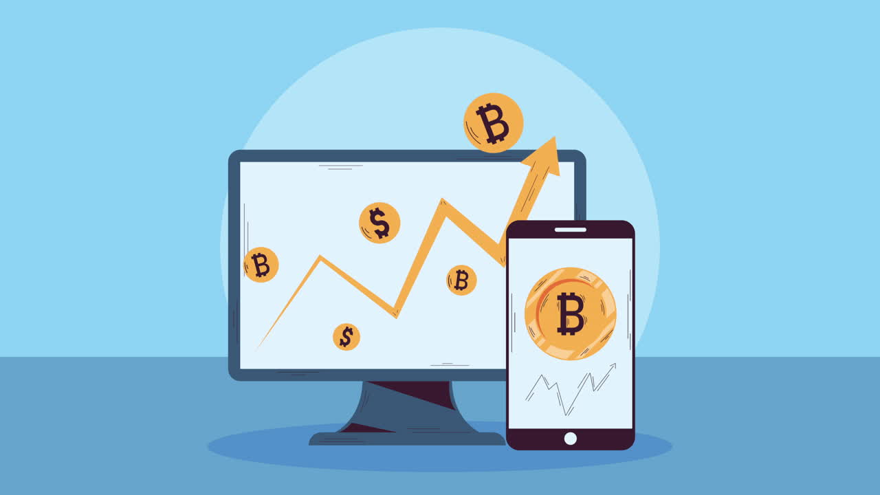 데스크 전자 상거래 애니메이션에서 비트코인