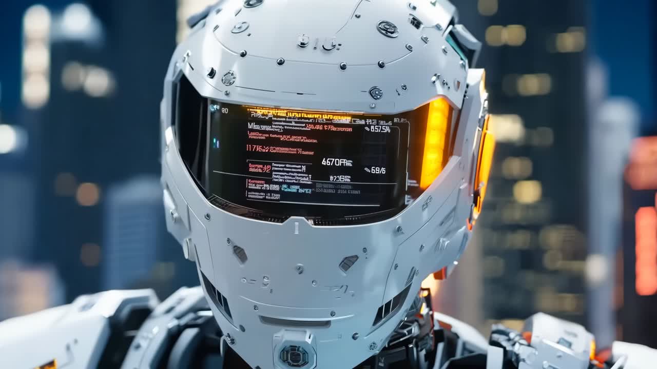 A close up of a robot with a helmet on
