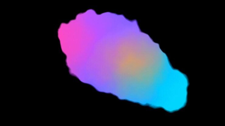 Forma liquida con gradiente astratto che si trasforma su sfondo nero