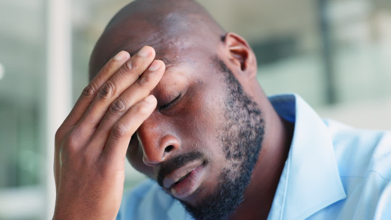 Serious, stress and headache while sitting