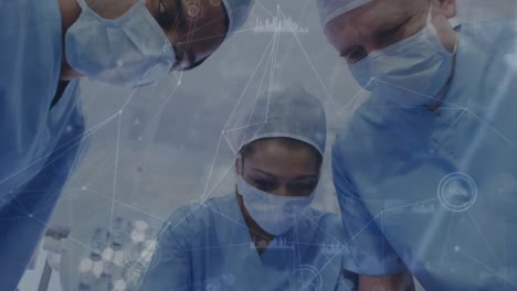 animation of network of connections with data processing over diverse doctors