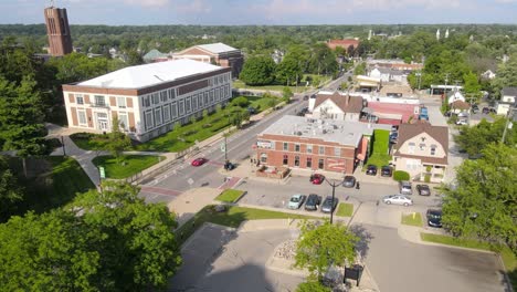 aerial view of a small town or college town