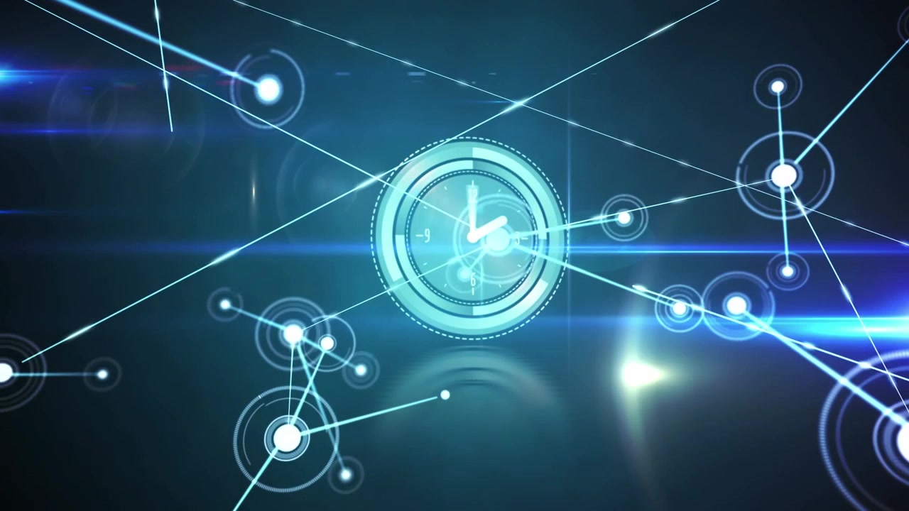 Animation of network of connections with people icons over clock