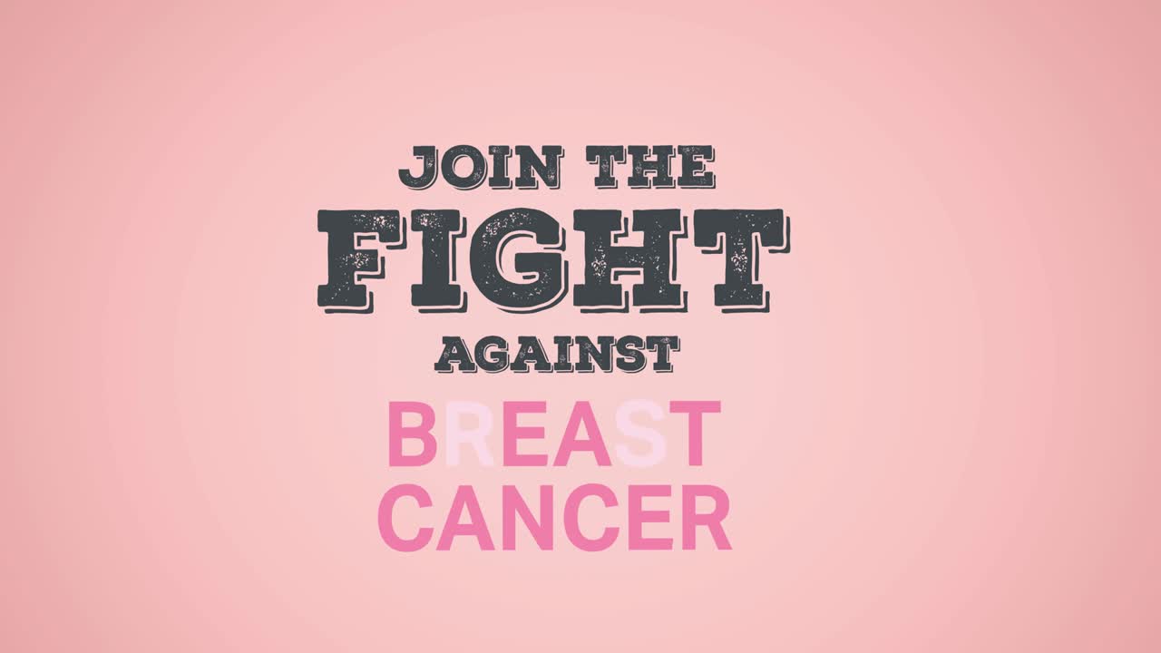 핑크색 배경에 나타나는 유방암 텍스트의 애니메이션