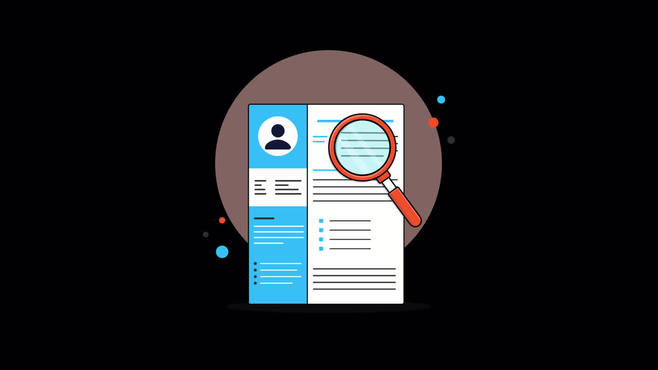 Magnifying Glass Scanning a Resume Document Animation