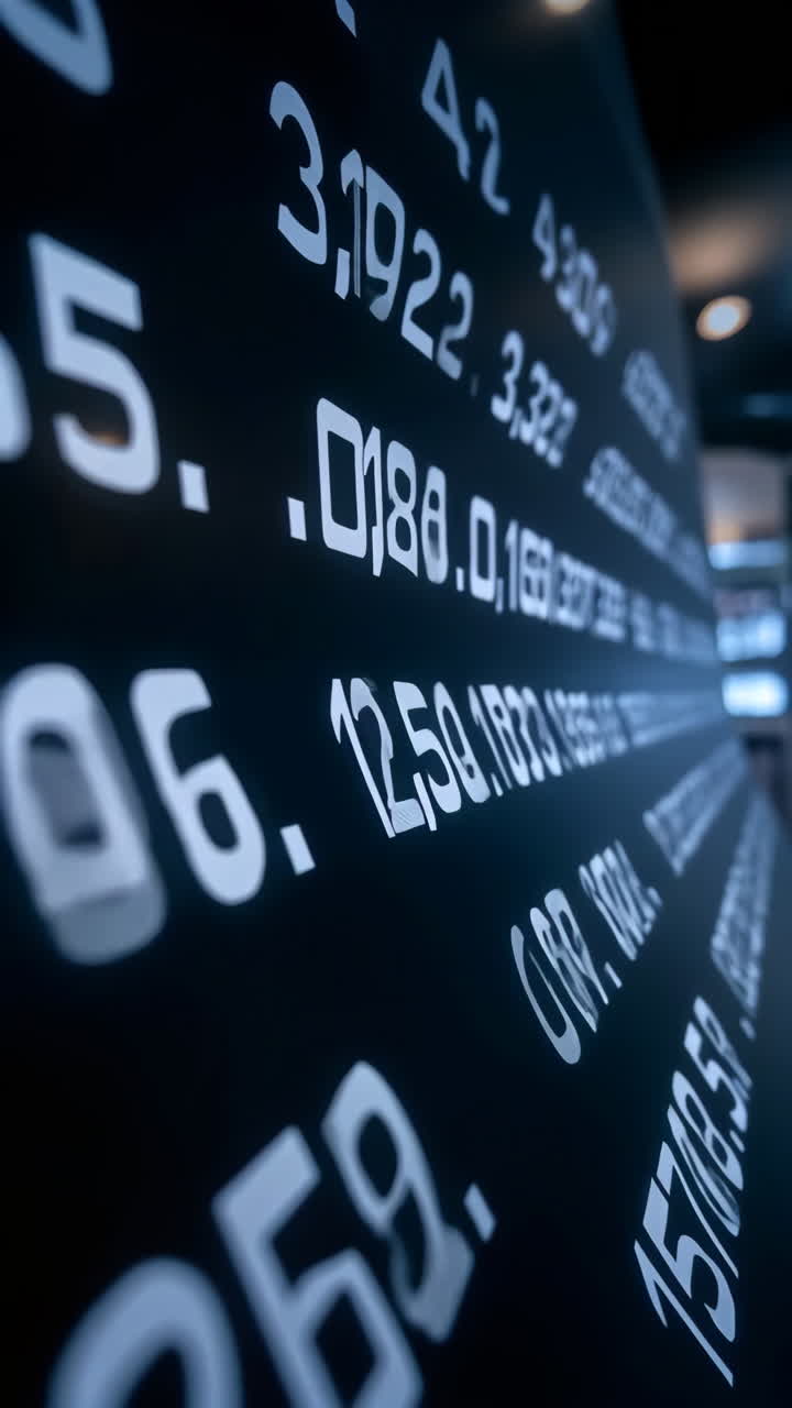 Close-up of a digital stock market display showing financial data and numbers