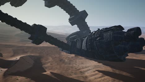 old rusted alien spaceship in desert