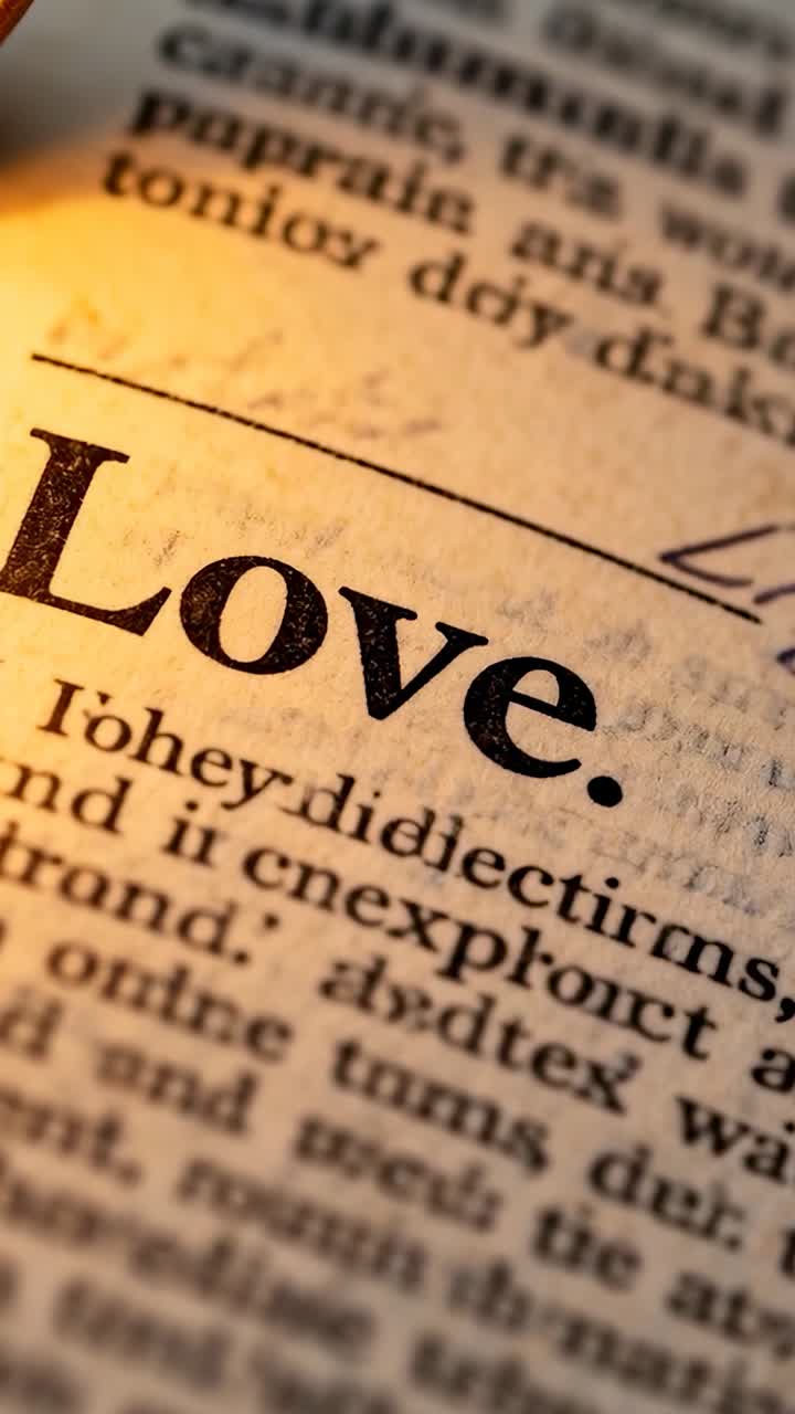 Vídeo vertical: Câmera focando em um papel e enfatizando a palavra Love com serifa