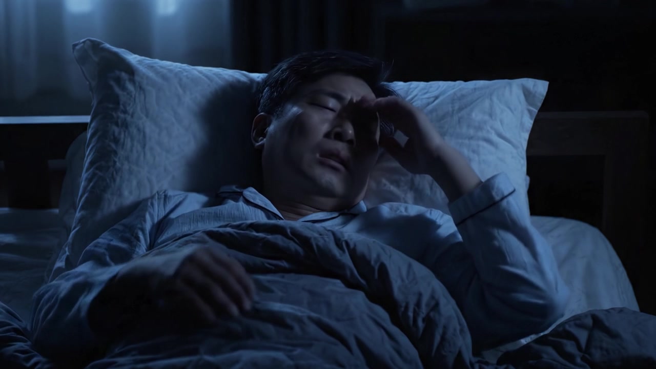 Una noche inquietante: las luchas del sueño intranquilo con poca luz y la expresión de ansiedad e incomodidad de un hombre abrumado