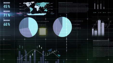 animation of data processing and diagrams over world map