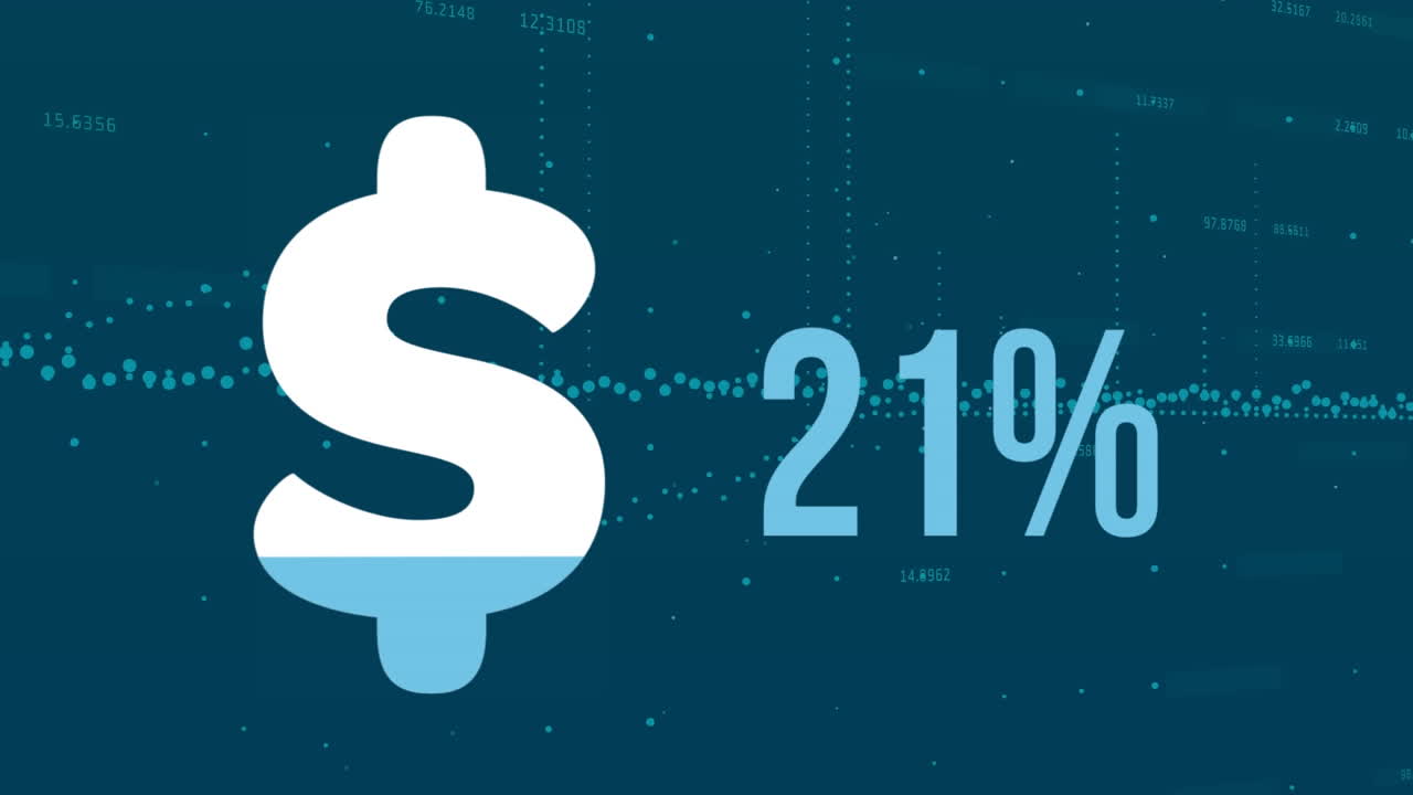 Animation of dollar symbol filling up and increasing percentage against data processing