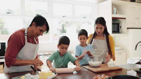 grandma, mother or children baking in kitchen as