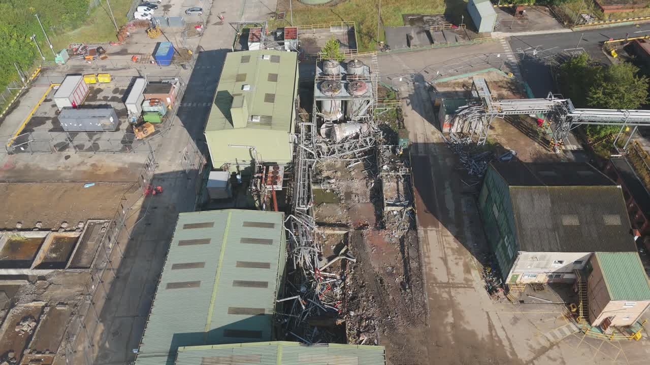 Chemical plant industrial demolition project. Decommissioning and demolition, removal and disposal of asbestos storage equipment, buildings and structural steelwork. Enviromental and global pollution