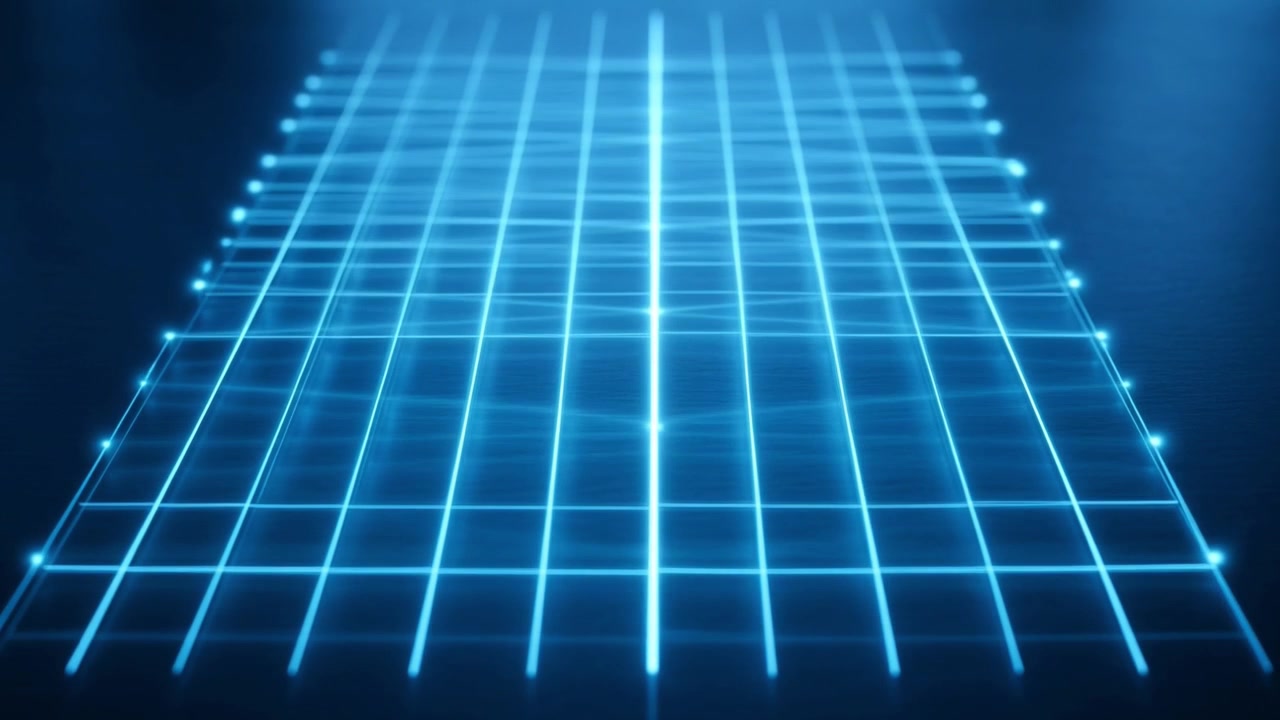 Glowing Blue Digital Grid Lines on Dark Surface