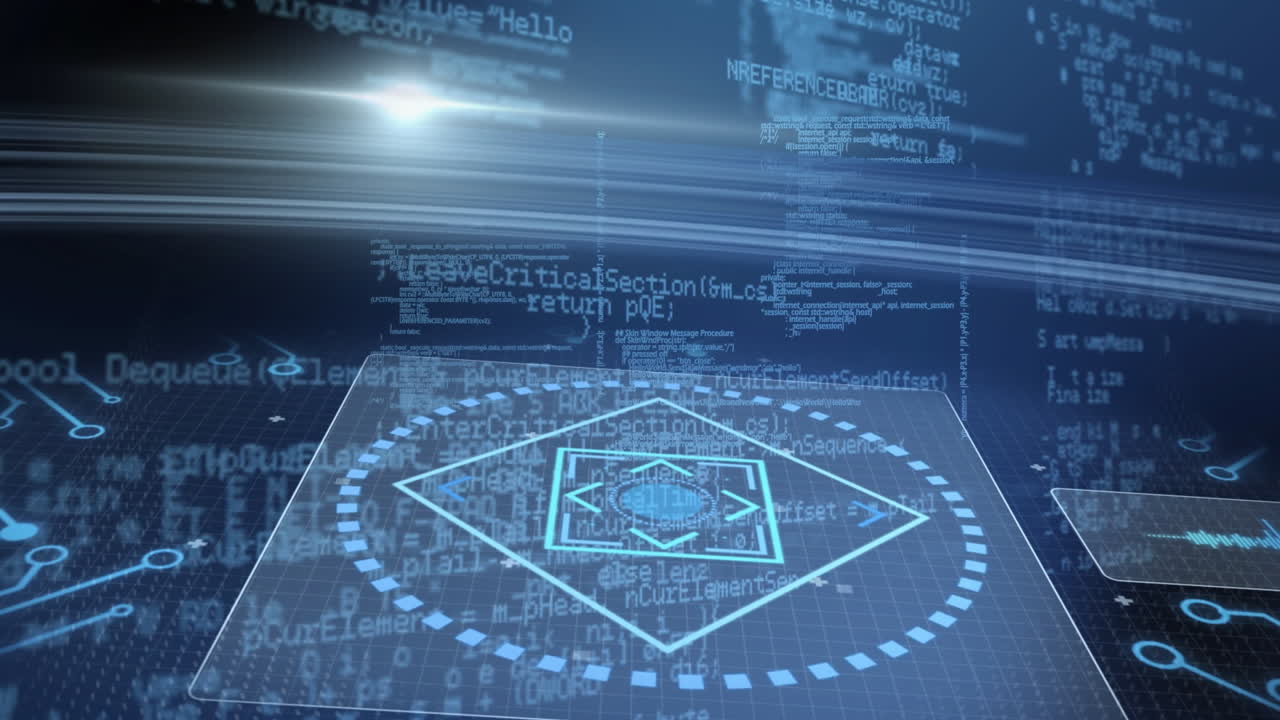 컴퓨터 회로판을 통해 통계 및 데이터 처리의 애니메이션