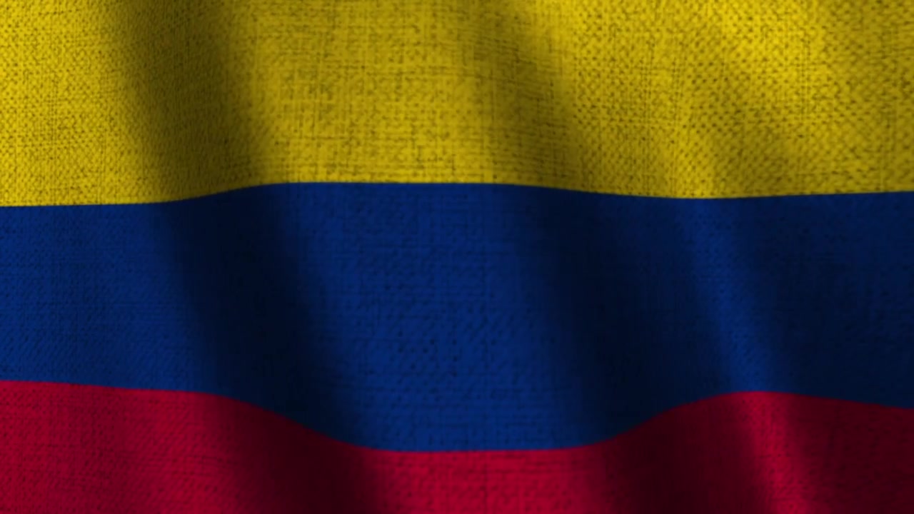 Bandiera tricolore della Colombia in tessuto che sventola.