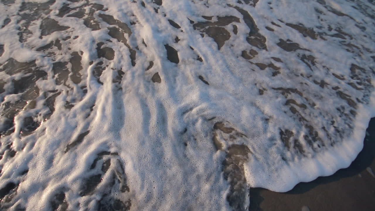 Closeup of ocean waves on beach