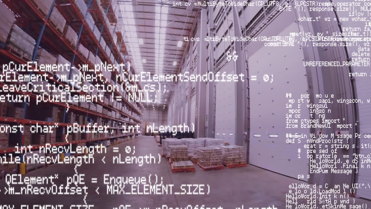 Animation of data processing over empty warehouse
