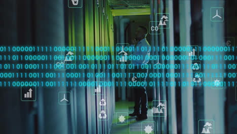 animación de codificación binaria y procesamiento de datos digitales a través de servidores informáticos