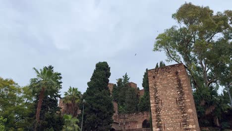 Gibralfaro-Castle-Malaga-Spain-cloudy-rainy-day,-roman-remains