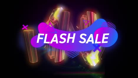 Animation-Von-Flash-Sale-Text-über-Farbverlaufsbanner-Und-Goldenen-Kristallformen-Vor-Schwarzem-Hintergrund