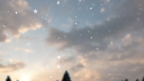 cloudy sky with falling star animation over silhouette of tree