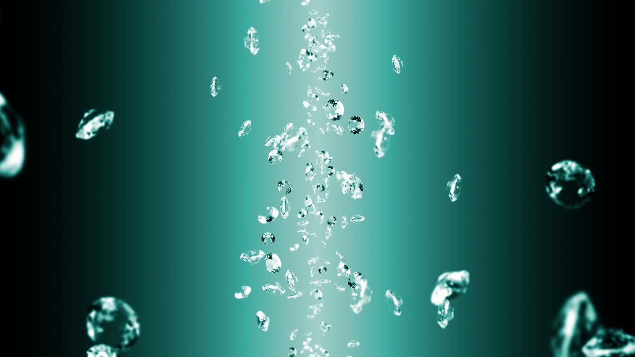 에메랄드 녹색 바탕에 많은 보석 다이아몬드를 날아. 투명하고 귀중한 보석을 빛니다. 화려한 다이애몬드 회전의 3d 애니메이션. 루프 애니메이션.