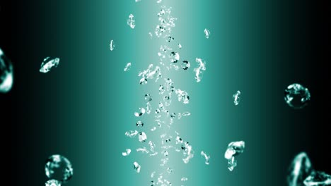 volando muchos diamantes de joyería en fondo verde esmeralda. brillar transparente, joya preciosa. animación 3d de diamante brillante girando. animación de bucle.