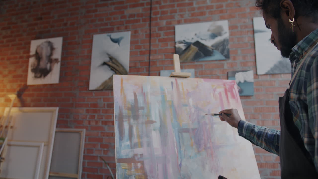 Artist Painting Abstract Art in Studio