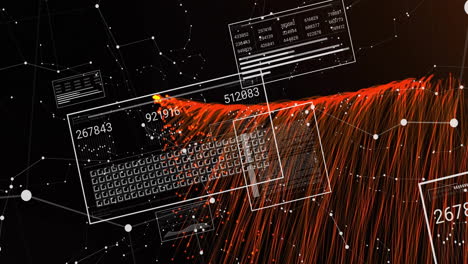 Animation-of-graphs,-changing-numbers,-loading-squares-over-connected-dots-and-abstract-pattern