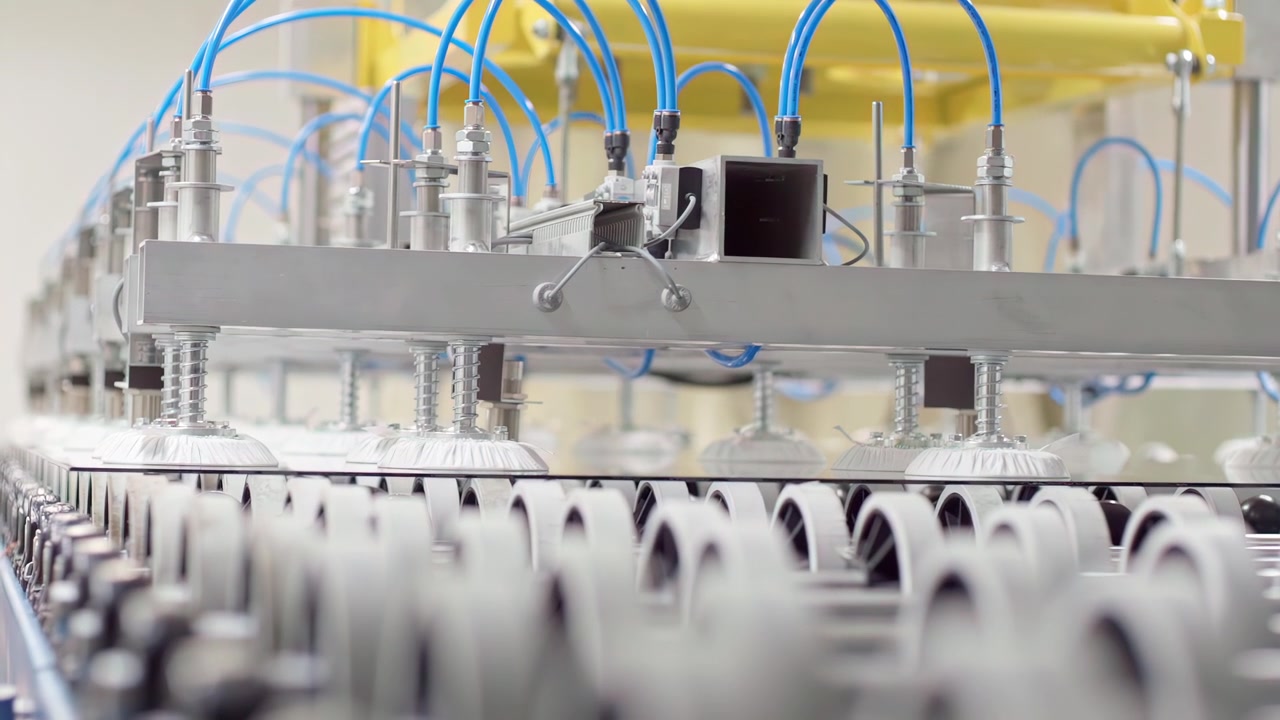 Automated production line with suction system and conveyor in factory