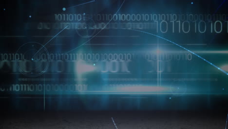 animation of data processing and binary coding over network of connections