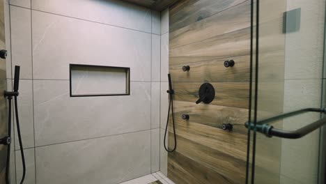revealing of high end bathroom with skylight.