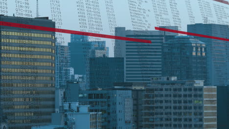 animation of data processing against aerial view of cityscape