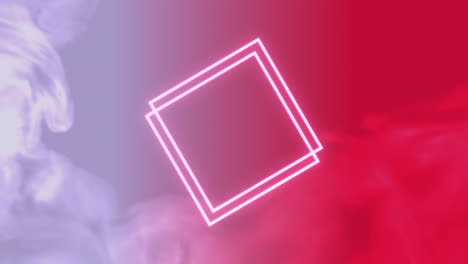 cuadrados de neón abstractos con humo en el gradiente rojo de la moda
